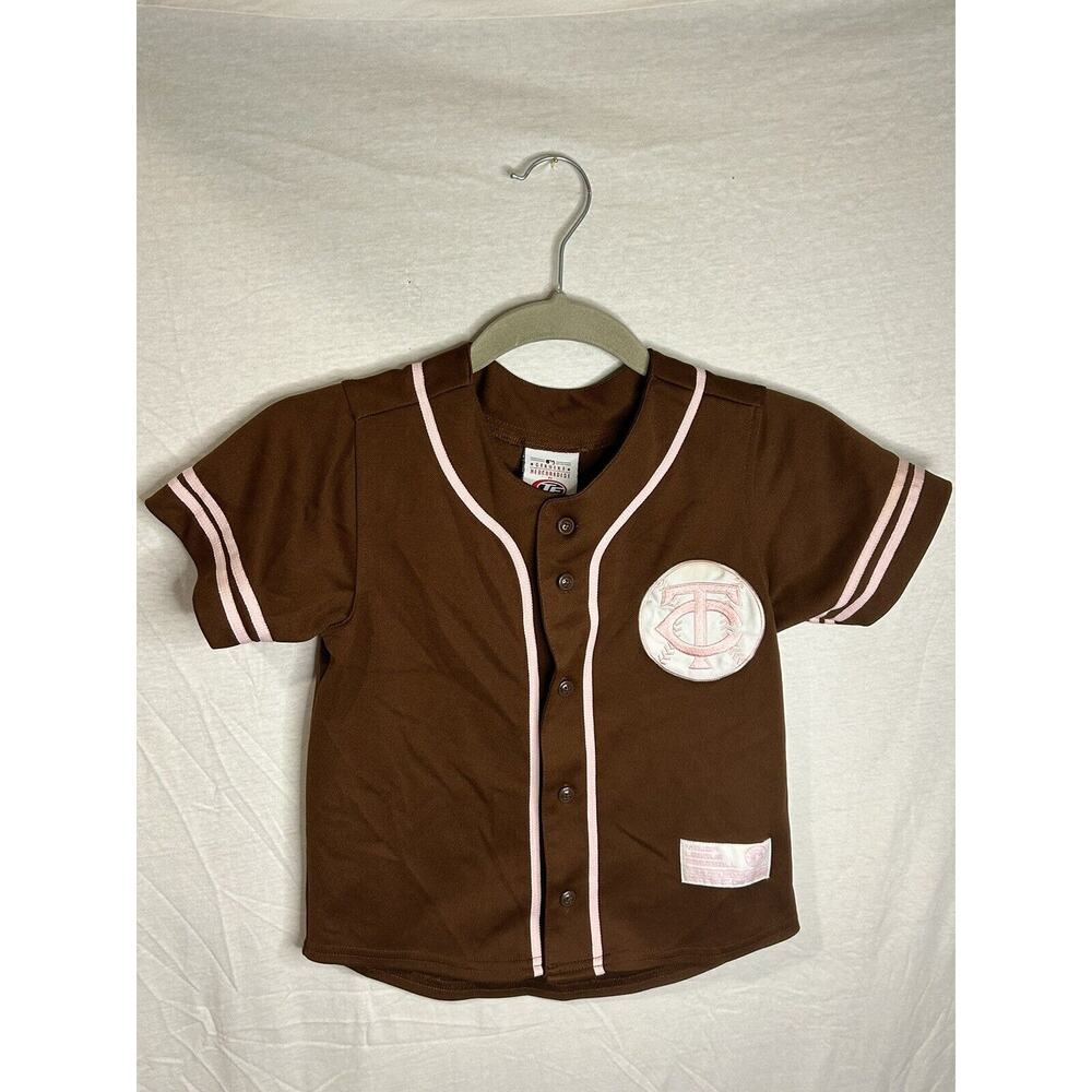Minnesota Twins True Fan Girls Sz M 7-8 SEWN‎ ON Brown&Pink Jersey